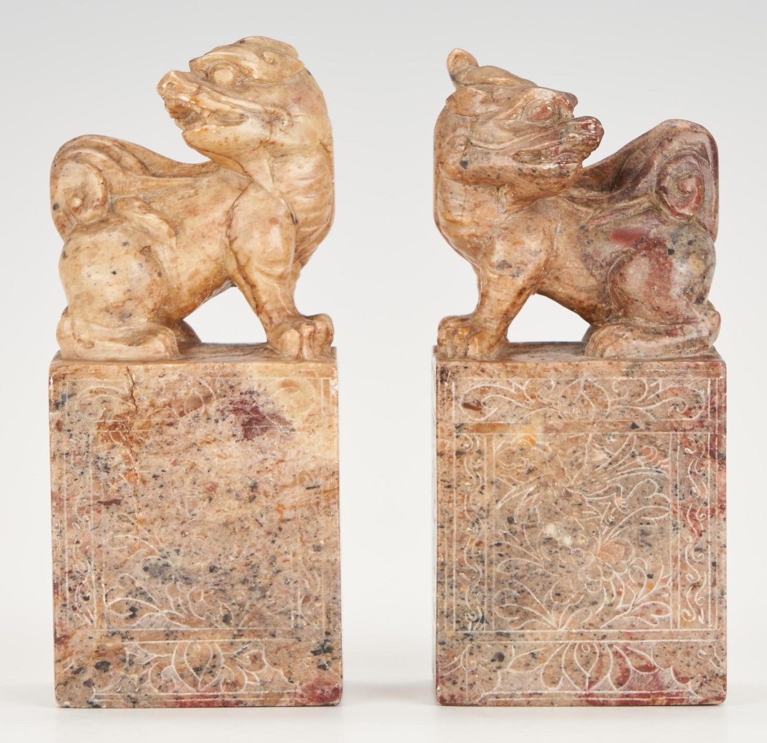Lot 310: Chinese Hardstone Horse, Seals, Zodiac Inkstones and Panel