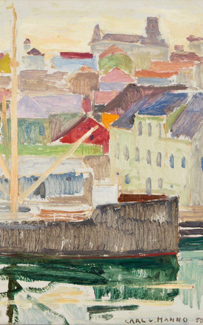 Lot 326: 2 Carl Von Hanno Paintings, Harbor Scene & Construction Site