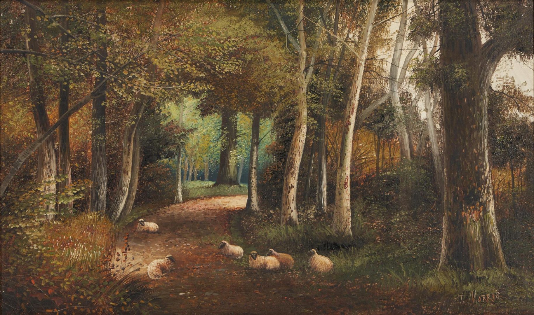 Lot 330: John Charles Morris O/C Painting, Glen with Sheep