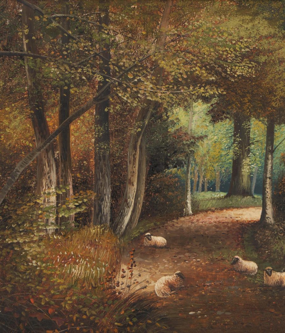 Lot 330: John Charles Morris O/C Painting, Glen with Sheep