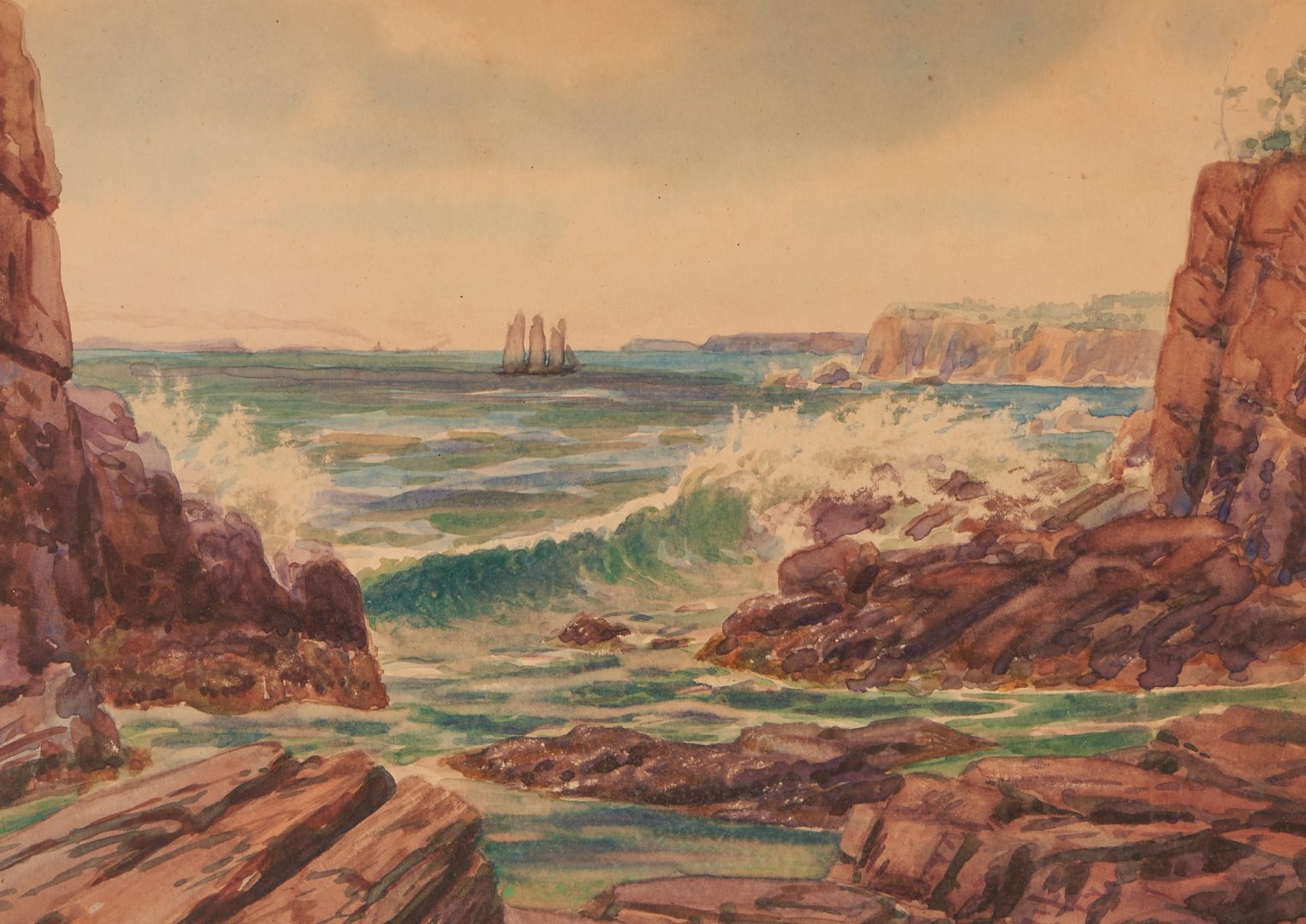 Lot 335: 2 American W/C Coastal Landscapes, J. Ralph Wilcox & T. Heaton Cooper