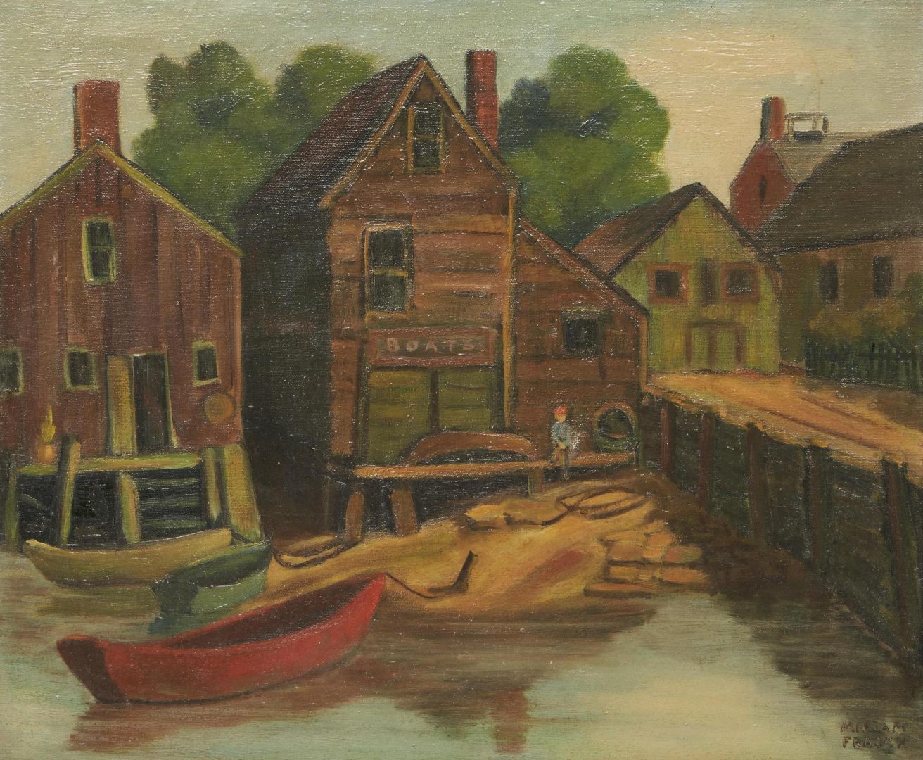 Lot 344: Miriam Frasch O/C Marine Painting, Harbor Scene