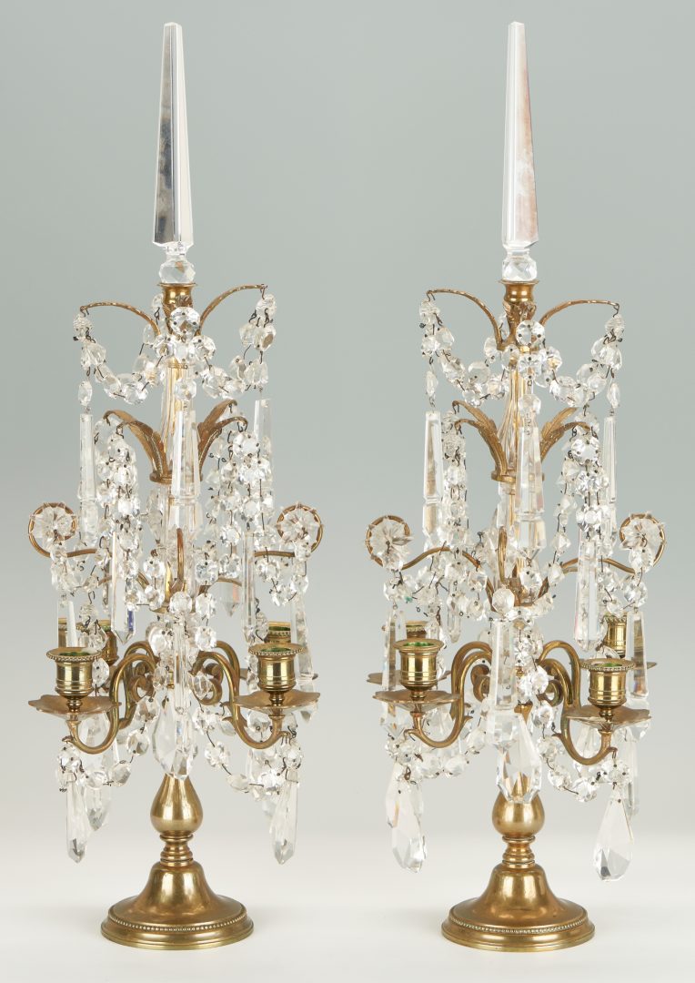 Lot 347: Hollywood Regency Lamps and Baccarat Style Candelabra, 4 pcs.