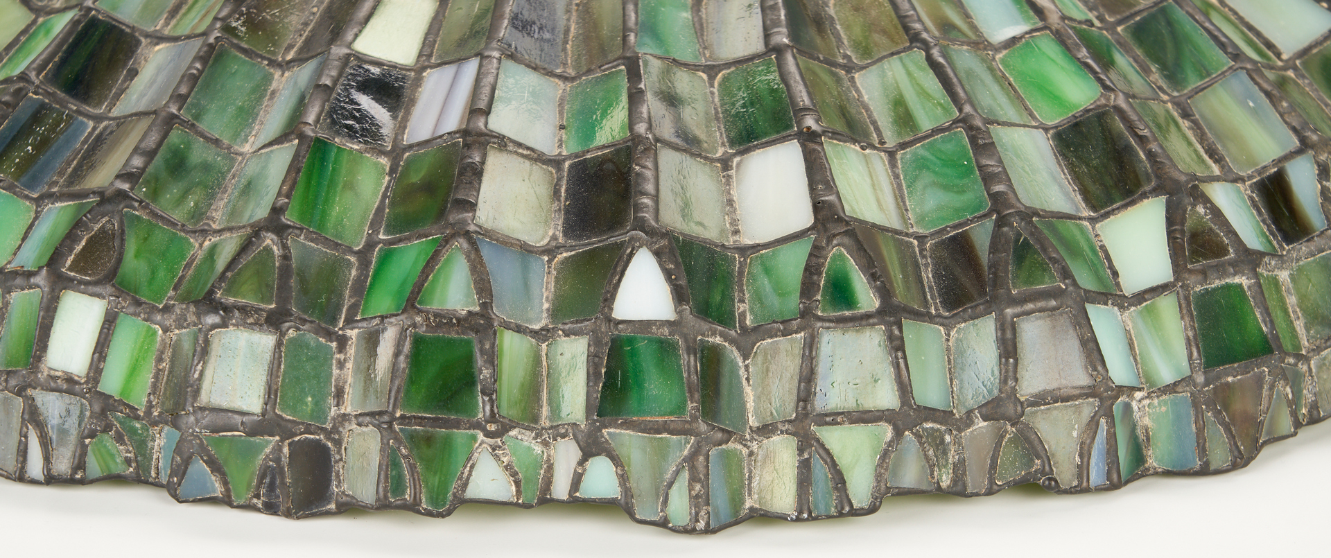 Lot 351: Leaded Green Slag Glass Lotus Shade, After Tiffany Studios