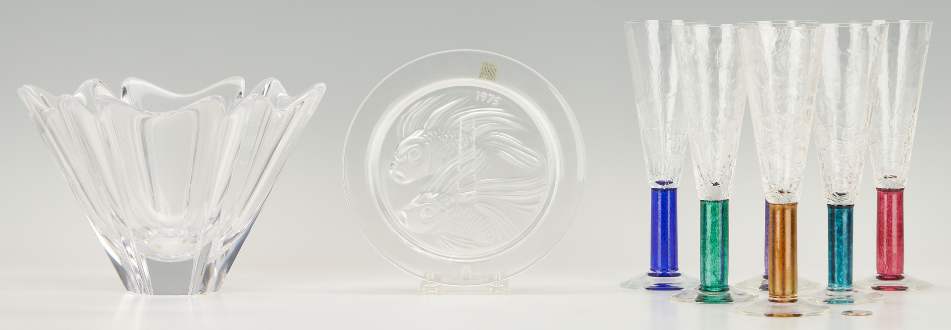 Lot 357: 8 Art Glass & Crystal Items, incl. Union Street Glass, Orrefors, Lalique