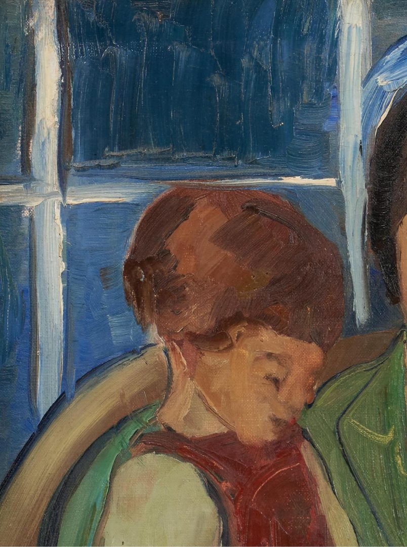 Lot 383: Swedish School O/C Abstract Portrait of a Mother and Child