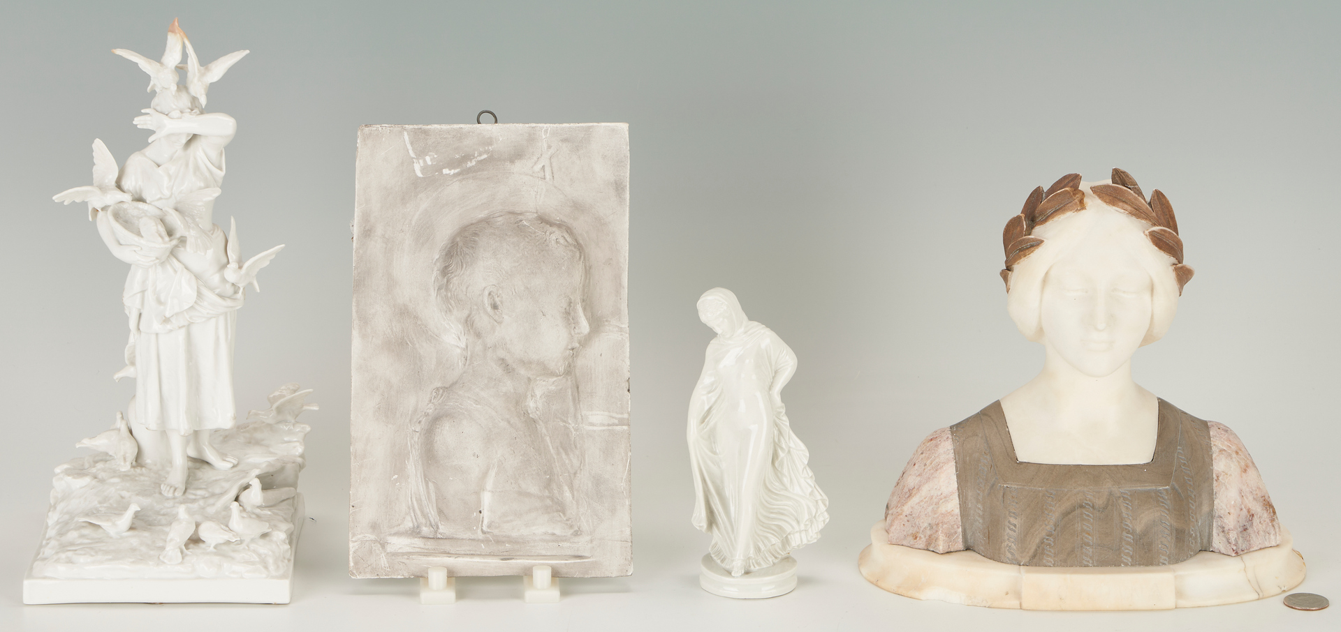 Lot 384: 4 Assembled Sculptures, Bust, Bas Relief, & 2 Blanc de Chine