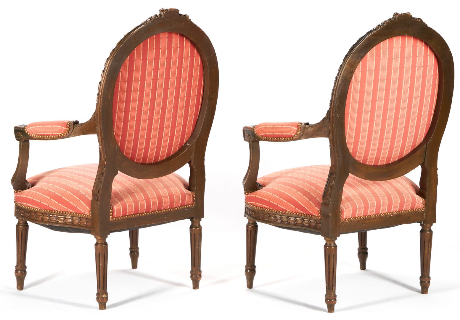 Lot 395: Pair of Louis XVI Style Carved Fauteuils Or Armchairs