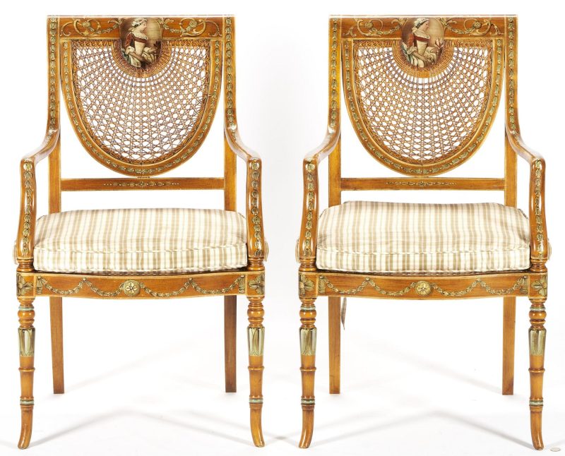 Lot 396: Pair of Neo-Classical Style Painted Armchairs