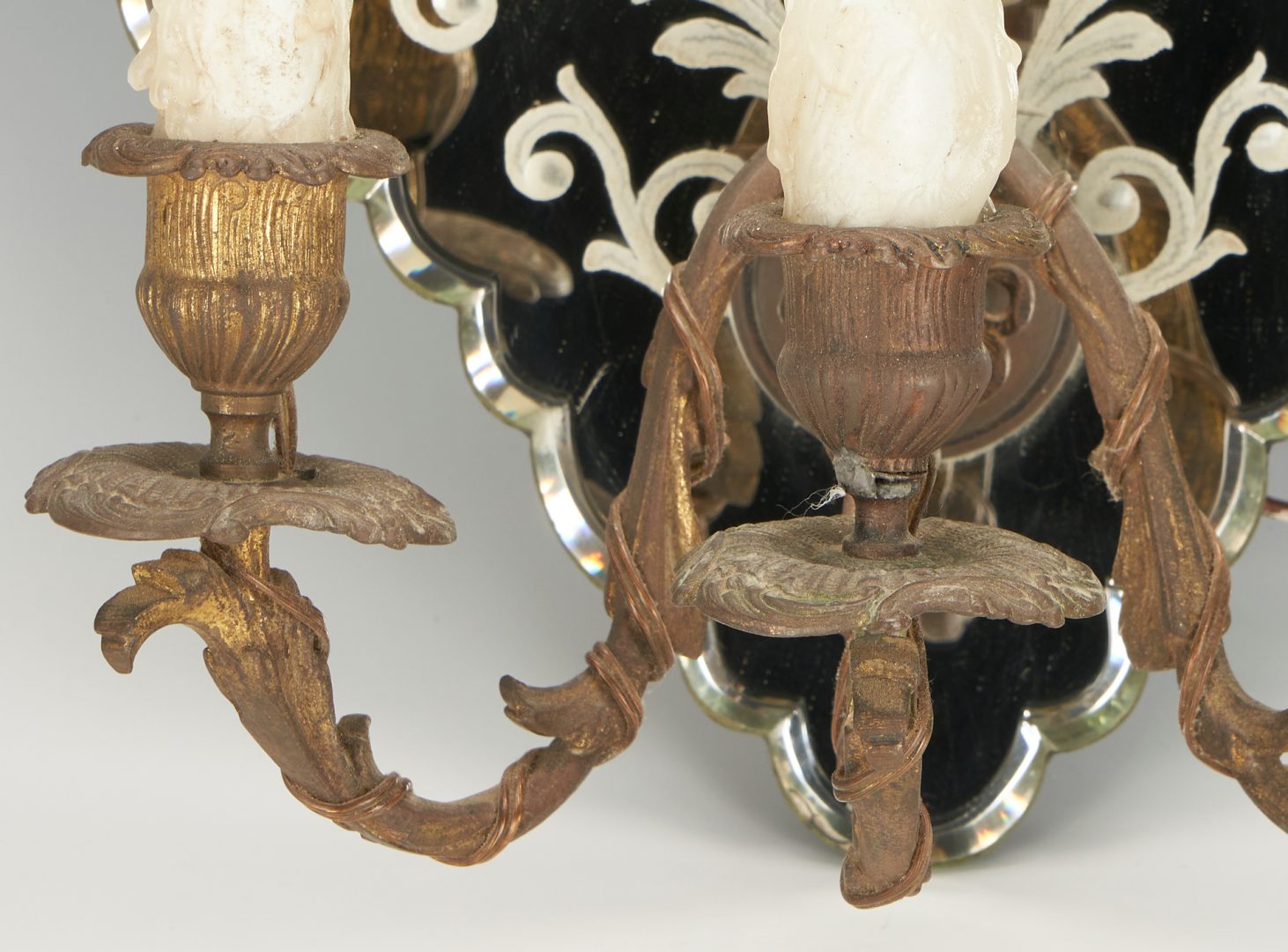 Lot 399: Etched Glass Three-Arm Mirrored Sconce