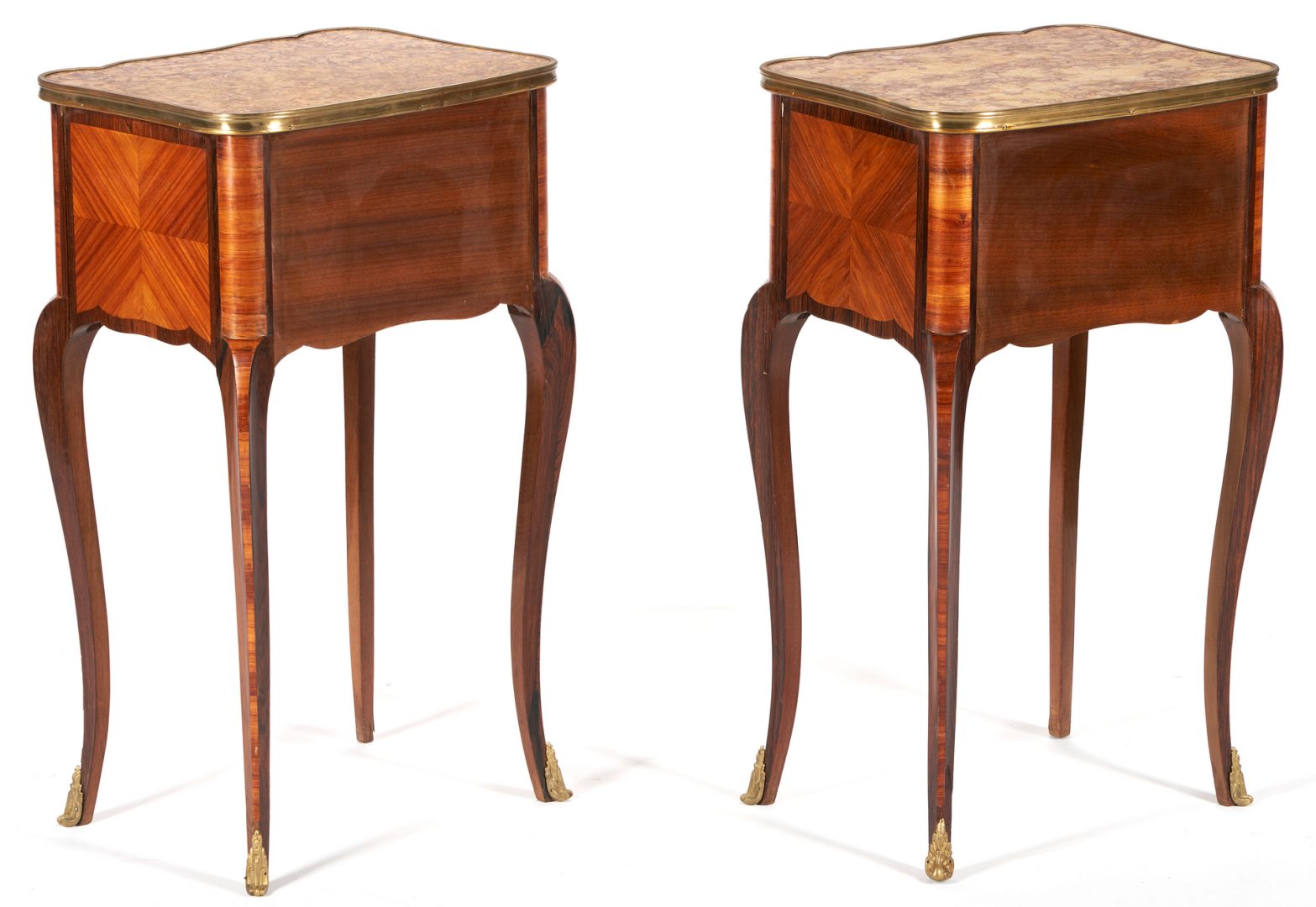 Lot 400: Pr. Louis XV Style Marquetry Nightstands or Commodes