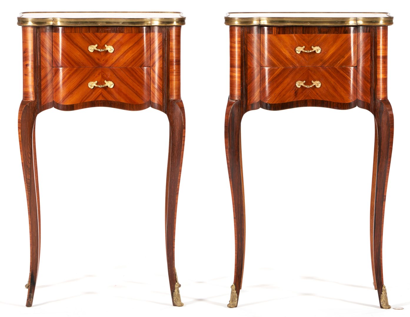 Lot 400: Pr. Louis XV Style Marquetry Nightstands or Commodes