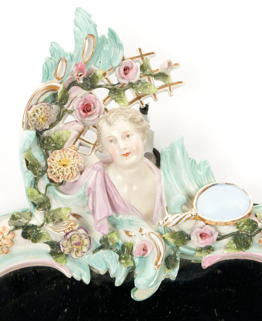 Lot 408: Porcelain Mirror, poss. Dresden, with Floral & Figural Motifs