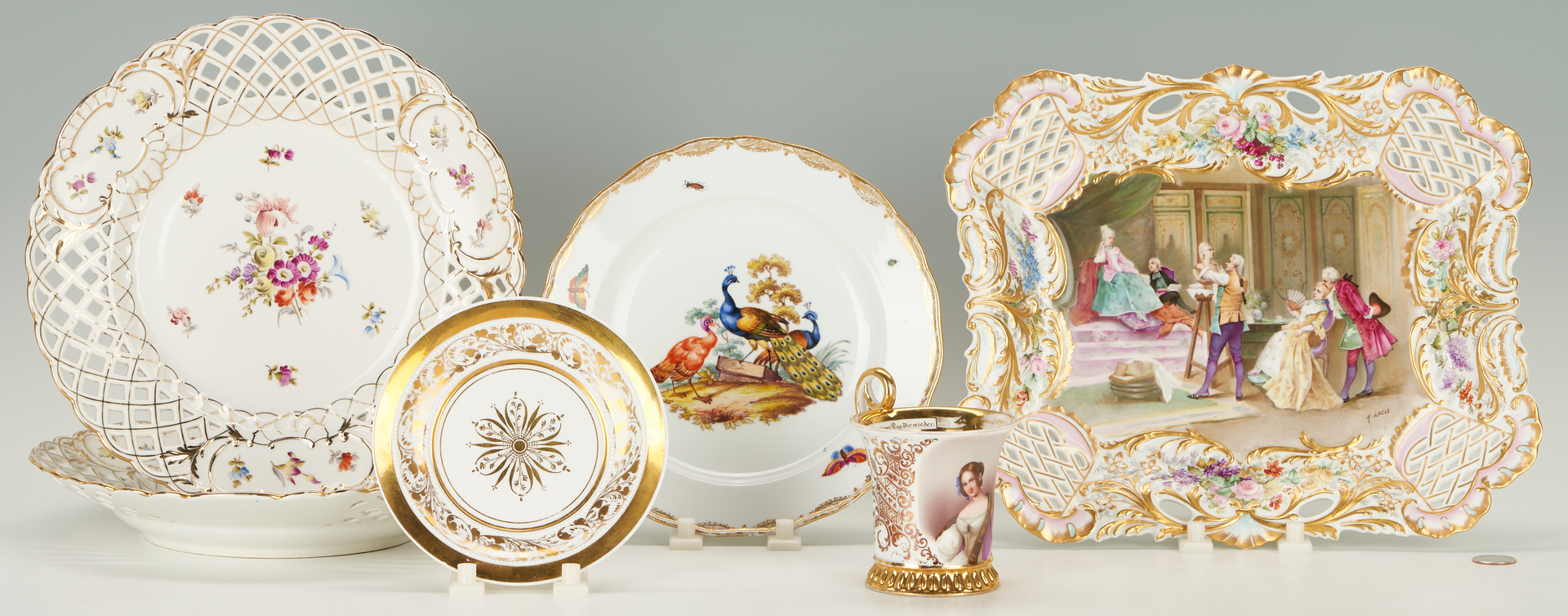 Lot 409: 6 Pcs. European Porcelain, incl. Dresden, Vermeren-Coche, Meissen