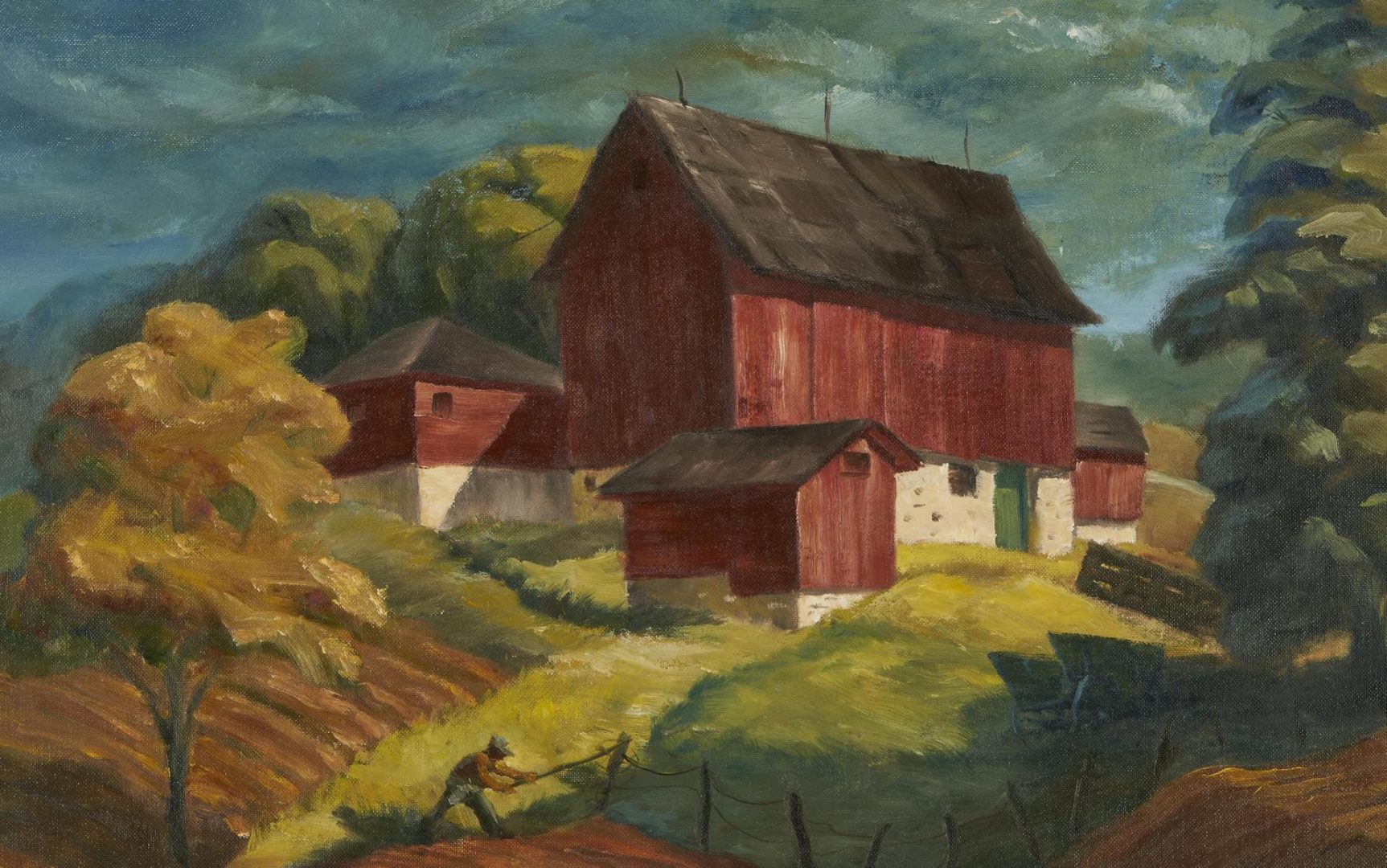 Lot 450: WPA Oil on Board Painting signed Wehrley, Wisconsin