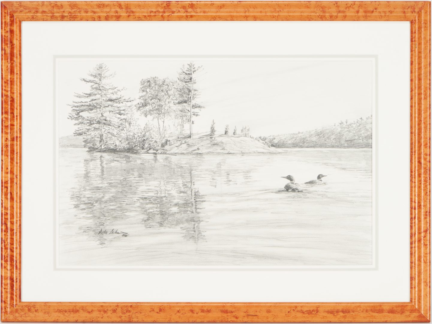 Lot 484: Peter Corbin Landscape Drawing with Ducks