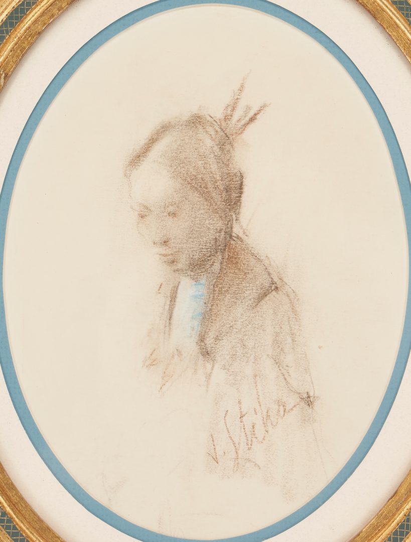 Lot 485: Vladan Stiha Drawing, Native American Woman