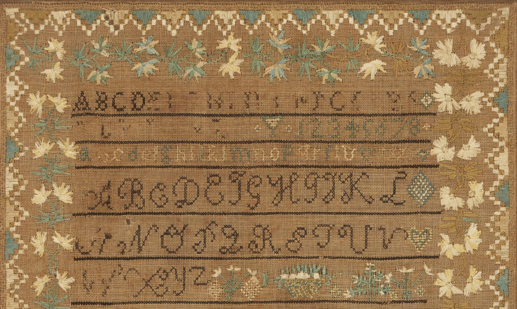 Lot 505: Massachusetts Sampler by Emily Sparhawk (Perry), Early 19th C.