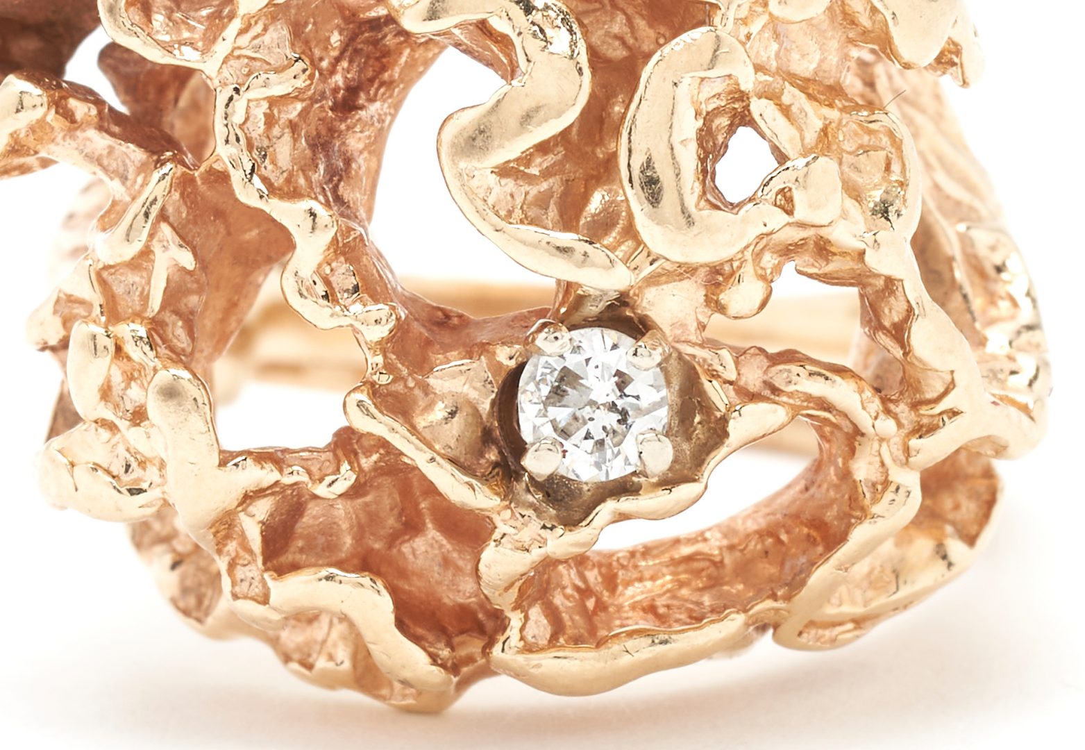 Lot 542: 14K Gold & Diamond Nugget Ring