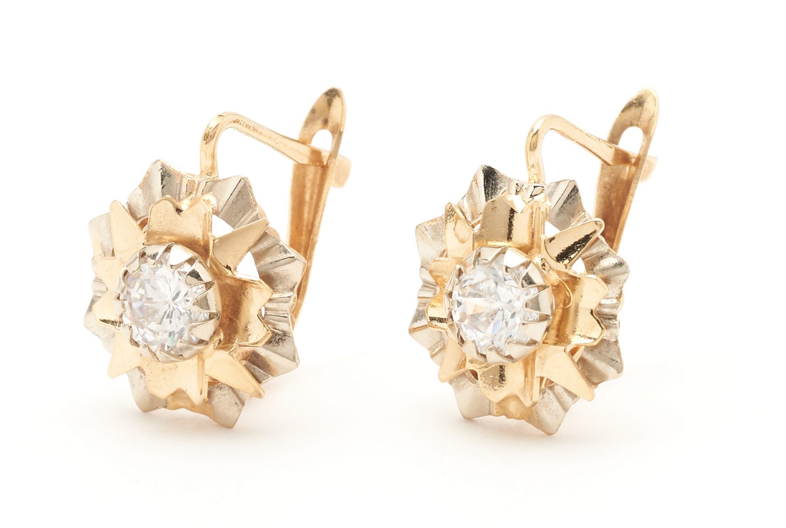 Lot 552: 18K Gold & White Zircon Dangle Earrings