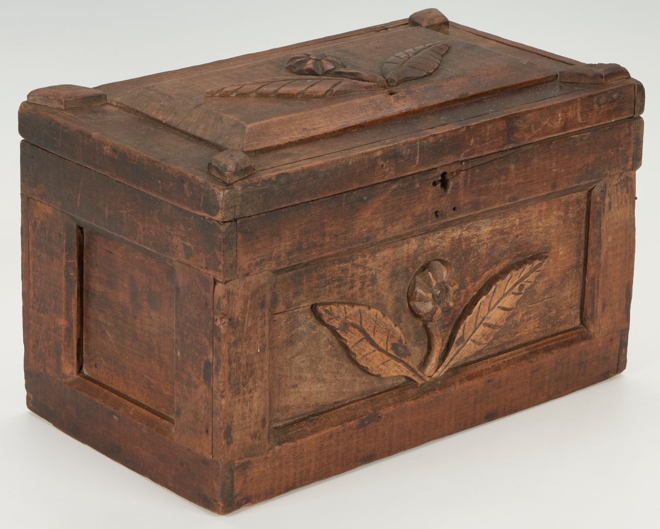 Lot 575: Southern Folk Art Carved Walnut Box