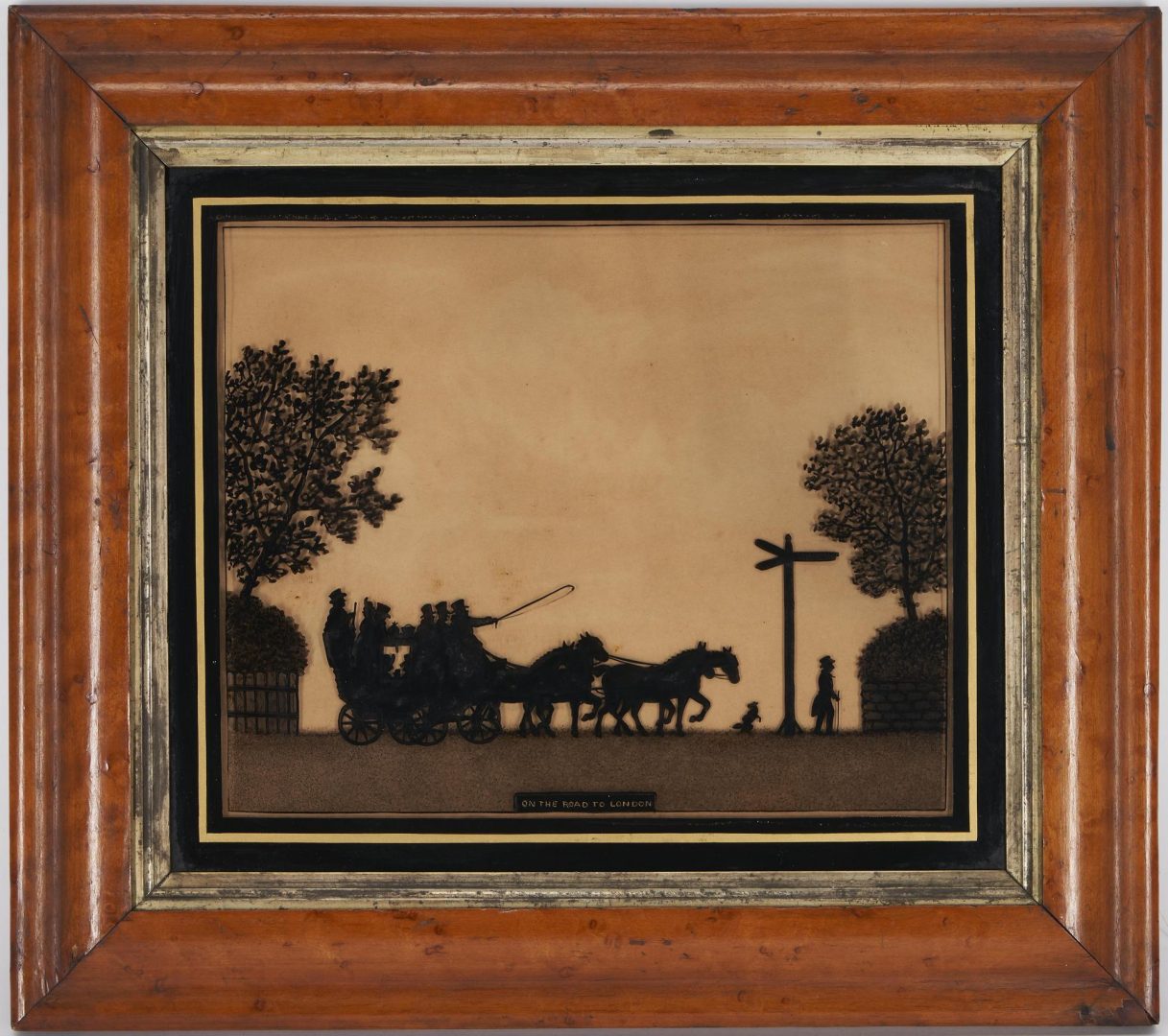 Lot 583: English Reverse Glass Silhouette "On the Road to London" Landscape