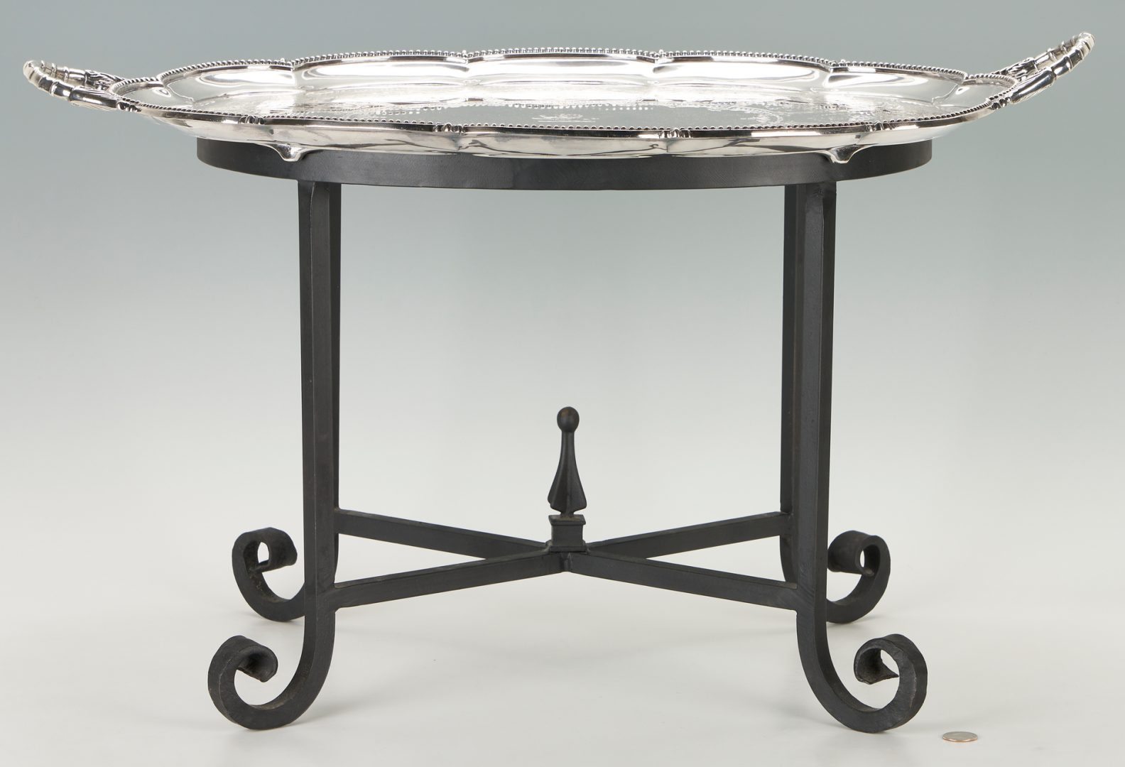 Lot 588: Silverplated Oval Tea Tray with Table Stand