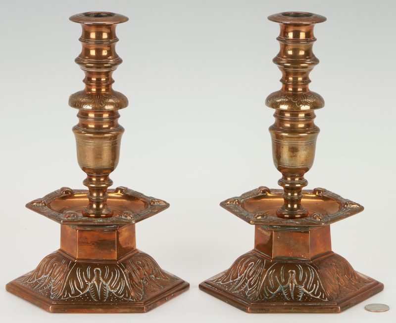 Lot 61: Pair Continental Baroque Bronze Candlesticks