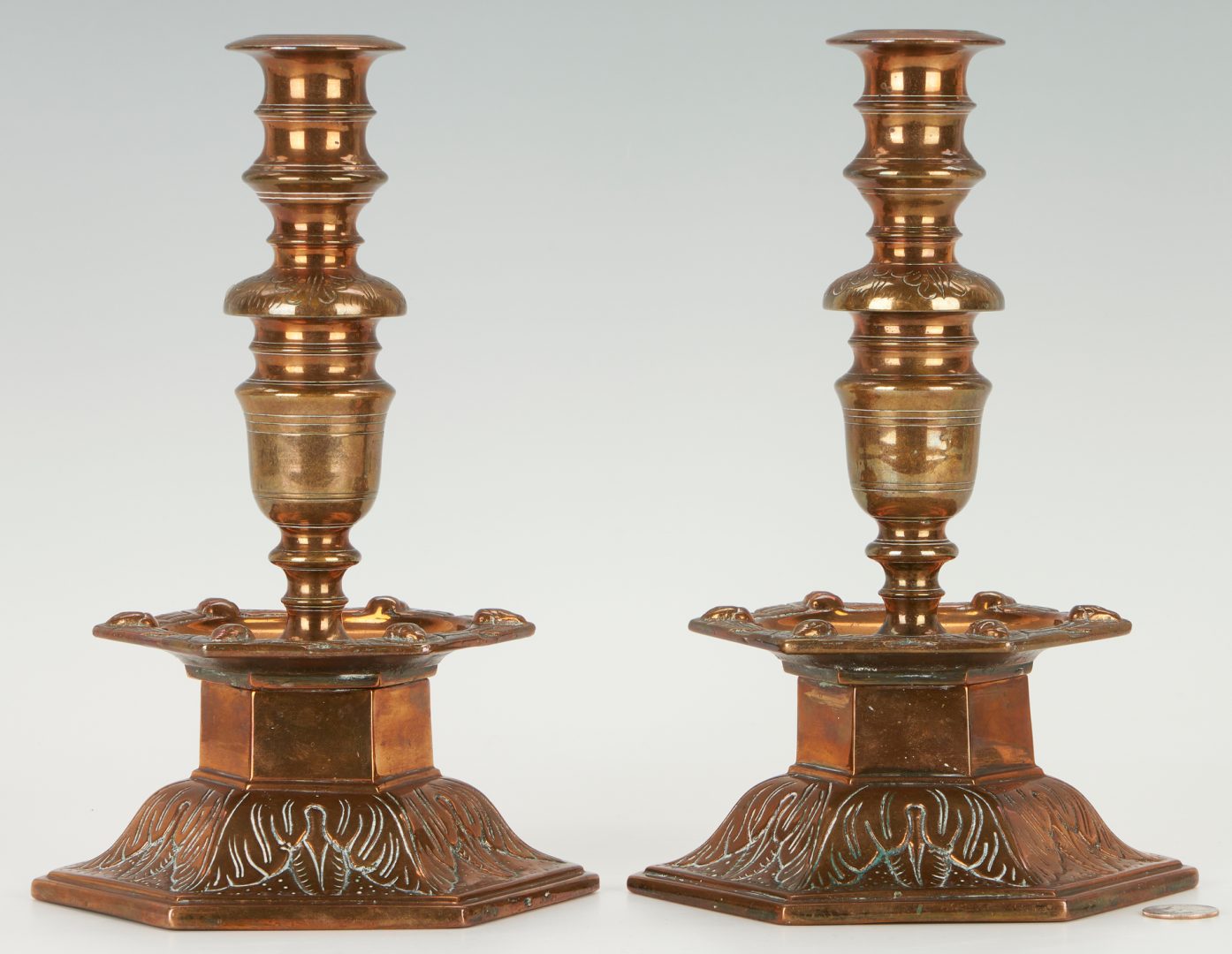 Lot 61: Pair Continental Baroque Bronze Candlesticks