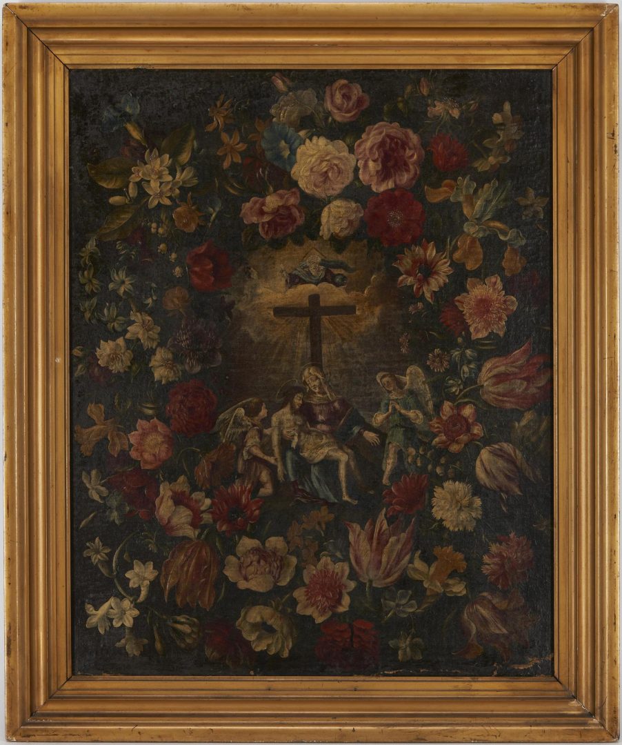 Lot 67: Circle of Daniel Seghers Painting, The Pieta with Flowers
