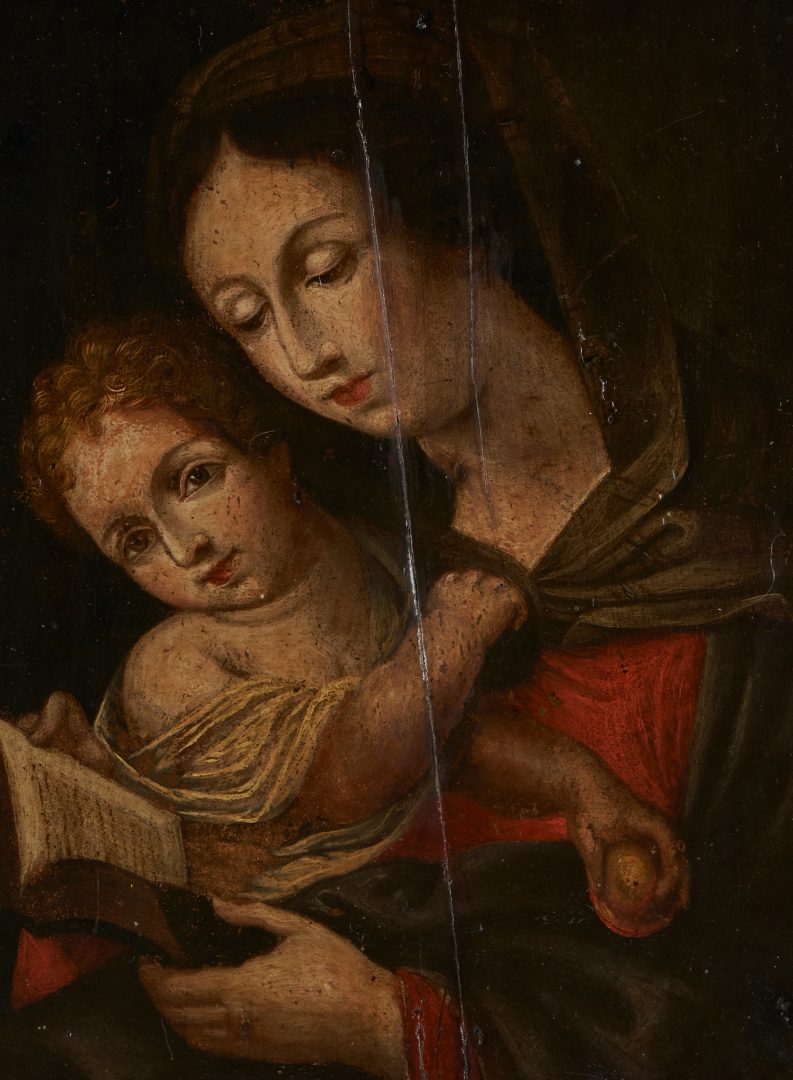 Lot 69: Madonna and Child O/B Painting, 18th C., poss. Cusco