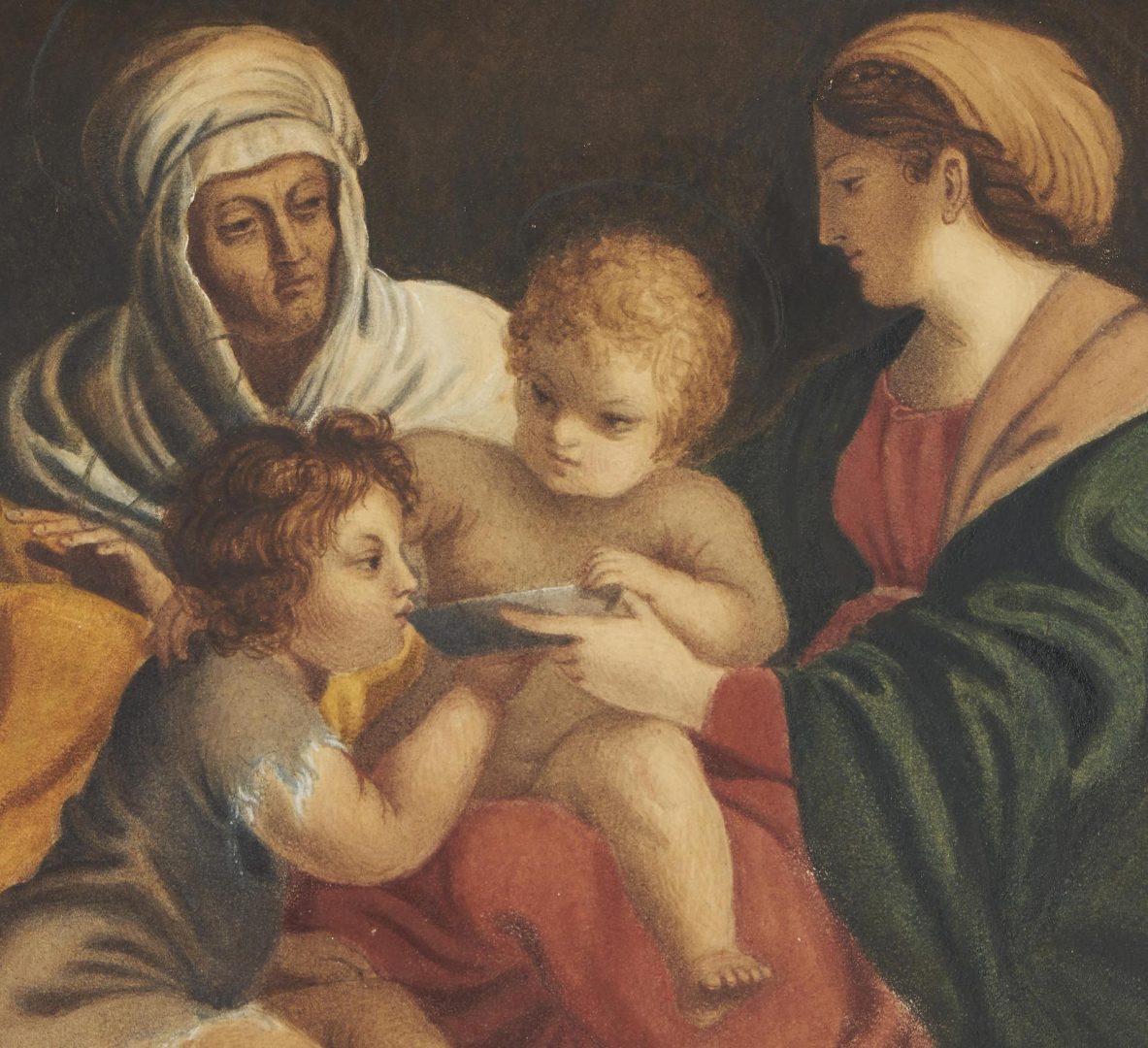 Lot 72: Watercolor Painting of Holy Family w/ John the Baptist & St. Anne