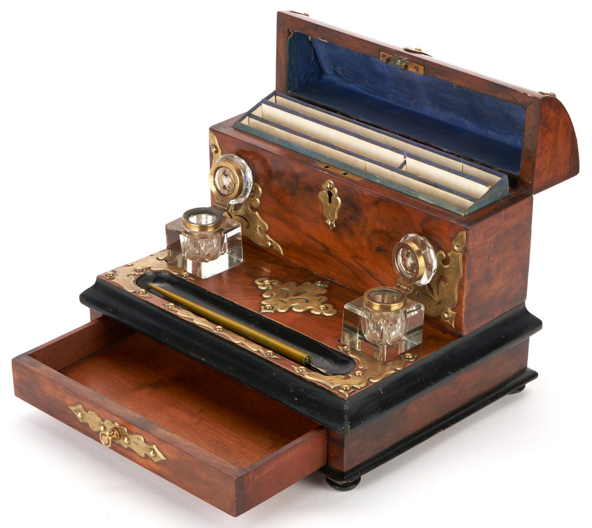 Lot 78: Napoleon III Boulle Lap Desk & Victorian Inlaid Desk Stand