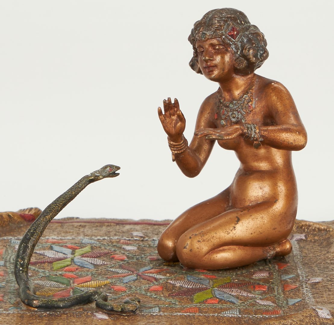 Lot 82: Franz Bergmann Bronze Sculpture, Woman & Snake on Rug