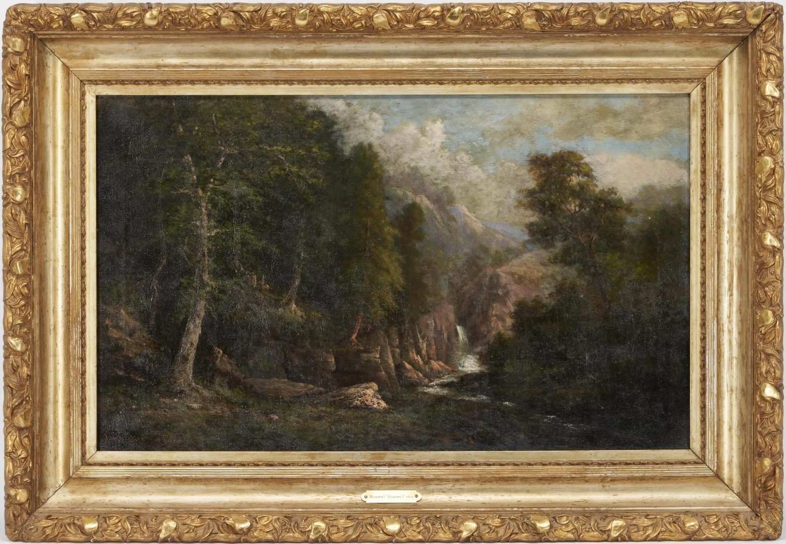 Lot 94: American School Landscape O/C Painting w/ Waterfall, Signed