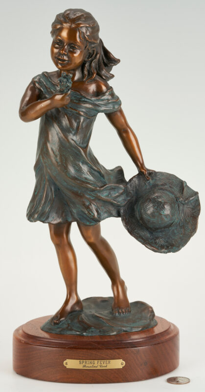 Lot 1029: Rosalind Cook Bronze Sculpture, Girl w/ Flowers or Spring Fever