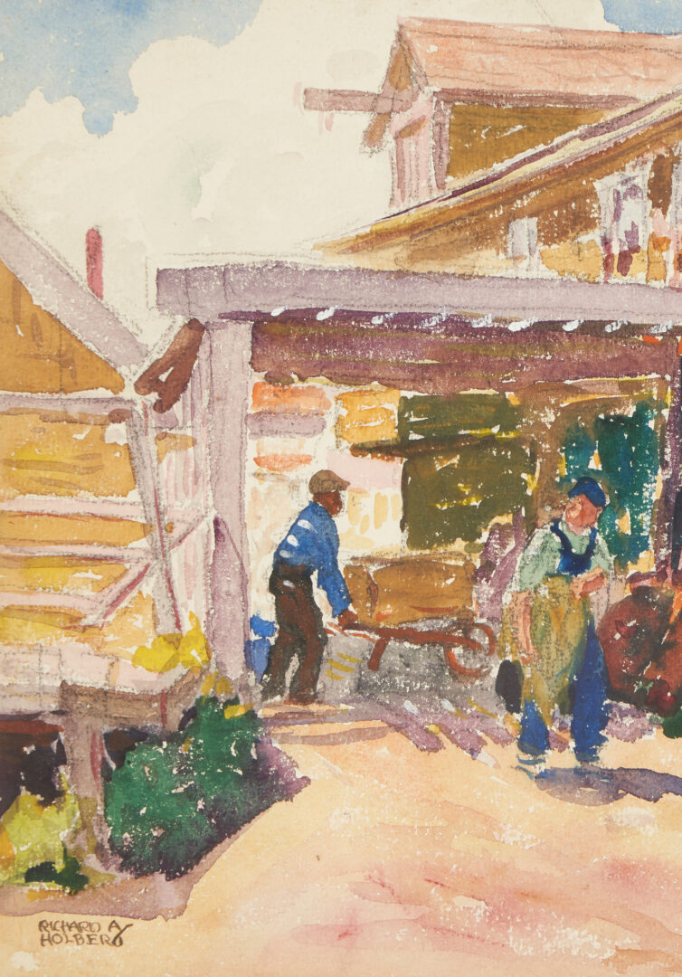 Lot 1041: Richard Holberg Watercolor Painting, Blacksmith Shop