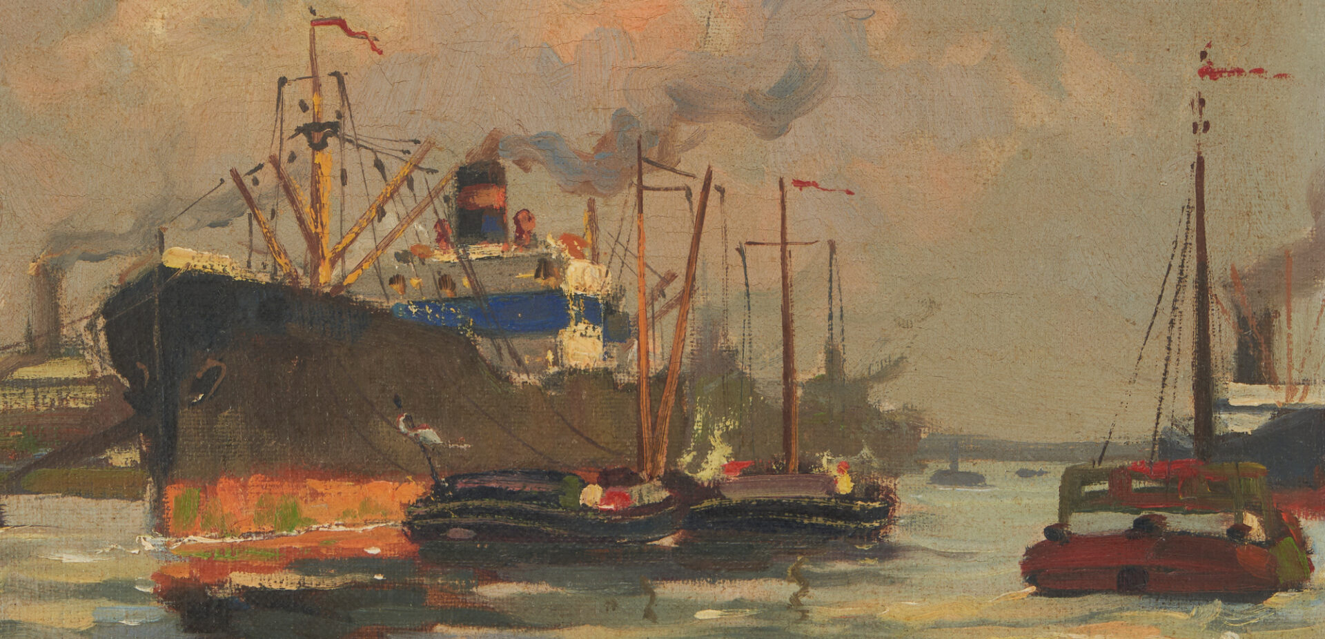 Lot 1044: 2 Maritime Artworks, incl. Reynolds Beal Etching & Small Harbor Scene