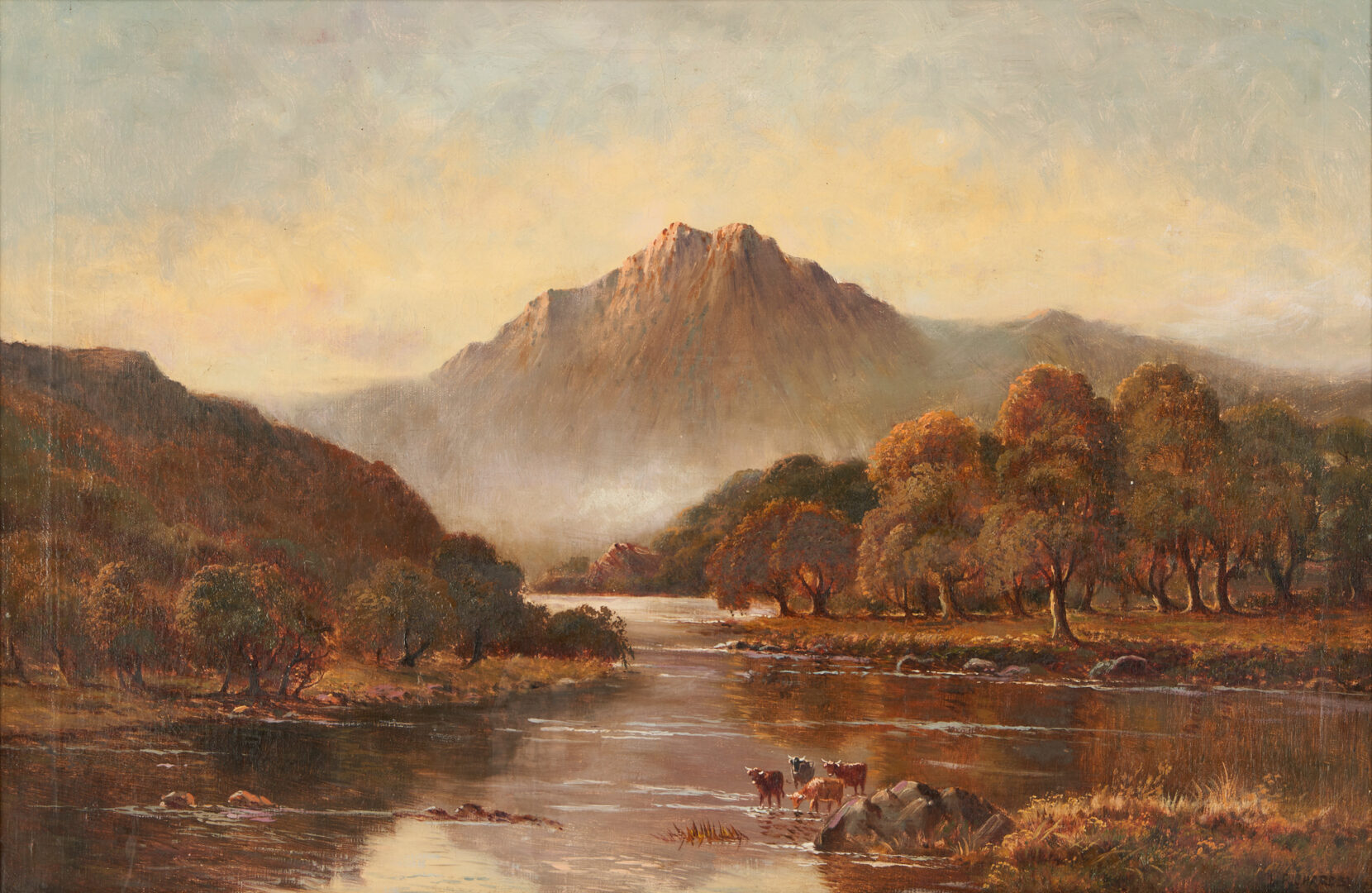 Lot 1053: Daniel Sherrin O/C Painting, Mountain and River Landscape