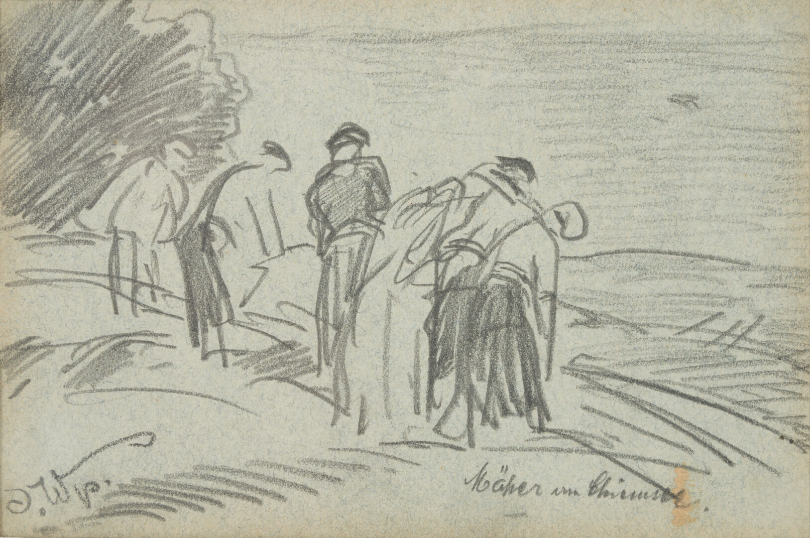 Lot 1055: 4 Josef Wopfner Drawings, incl. Ink & Wash Cupid Scene, 2 on Blue Paper, & Praying Figures