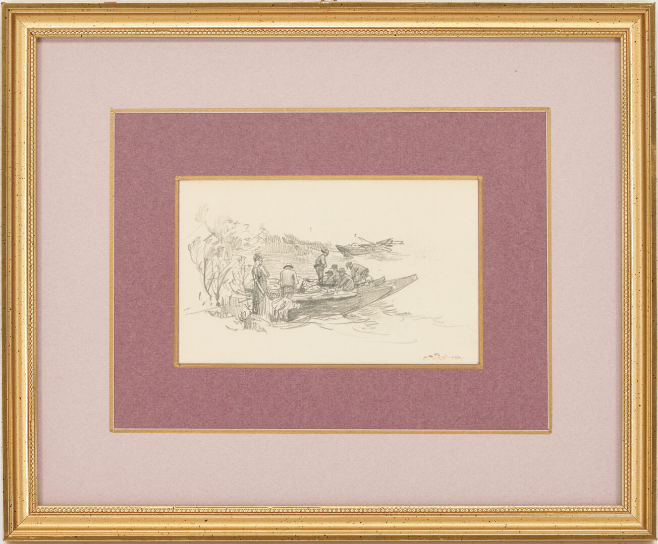 Lot 1056: 2 Josef Wopfner Pencil Drawing Marine Sketches of Boats and Fishermen