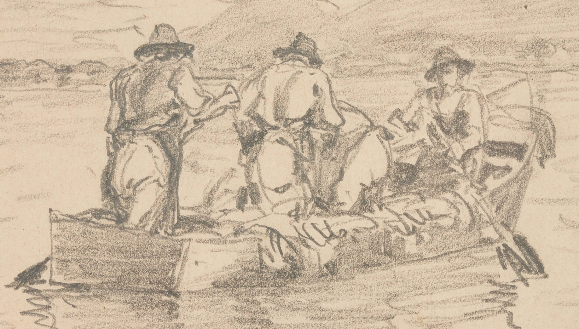 Lot 1056: 2 Josef Wopfner Pencil Drawing Marine Sketches of Boats and Fishermen
