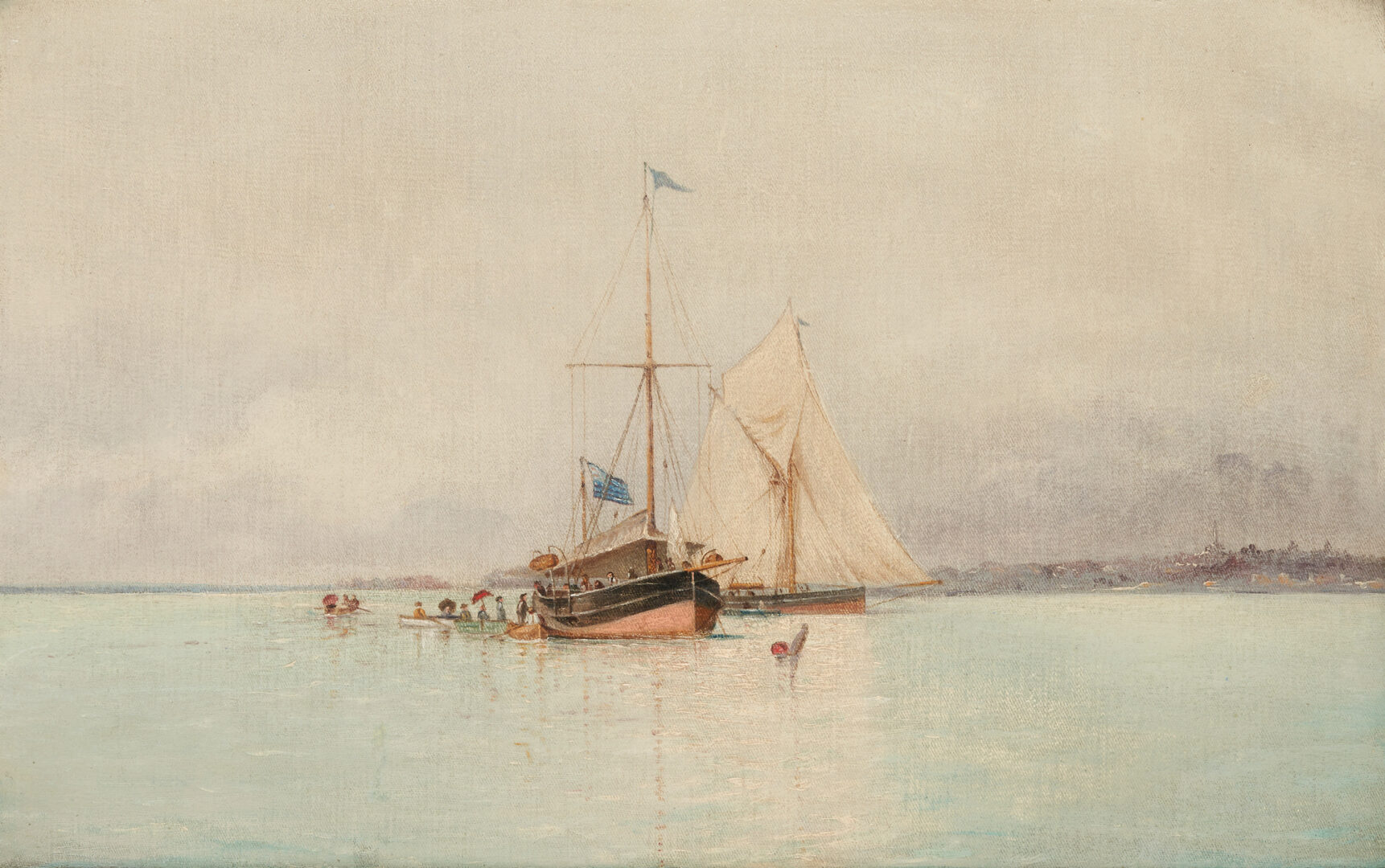 Lot 1065: O/B Maritime Painting, Passengers Boarding, C. 1900