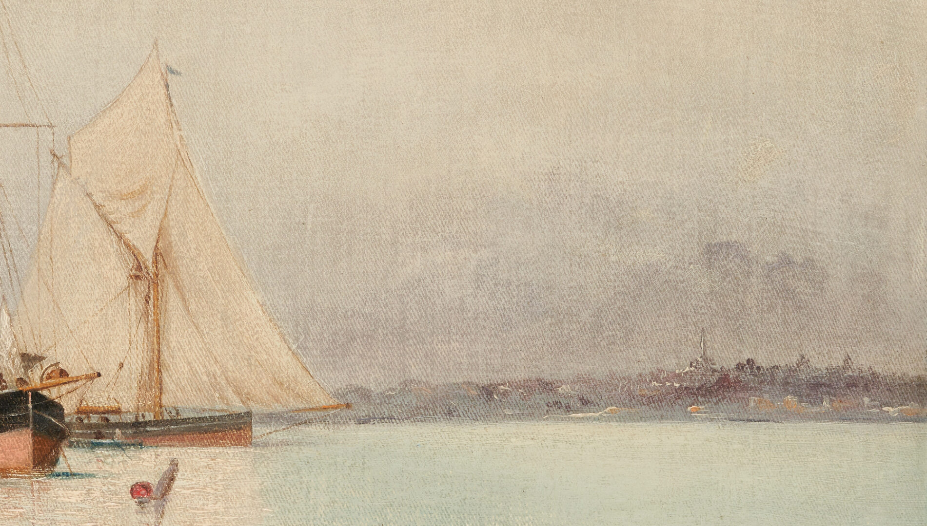 Lot 1065: O/B Maritime Painting, Passengers Boarding, C. 1900