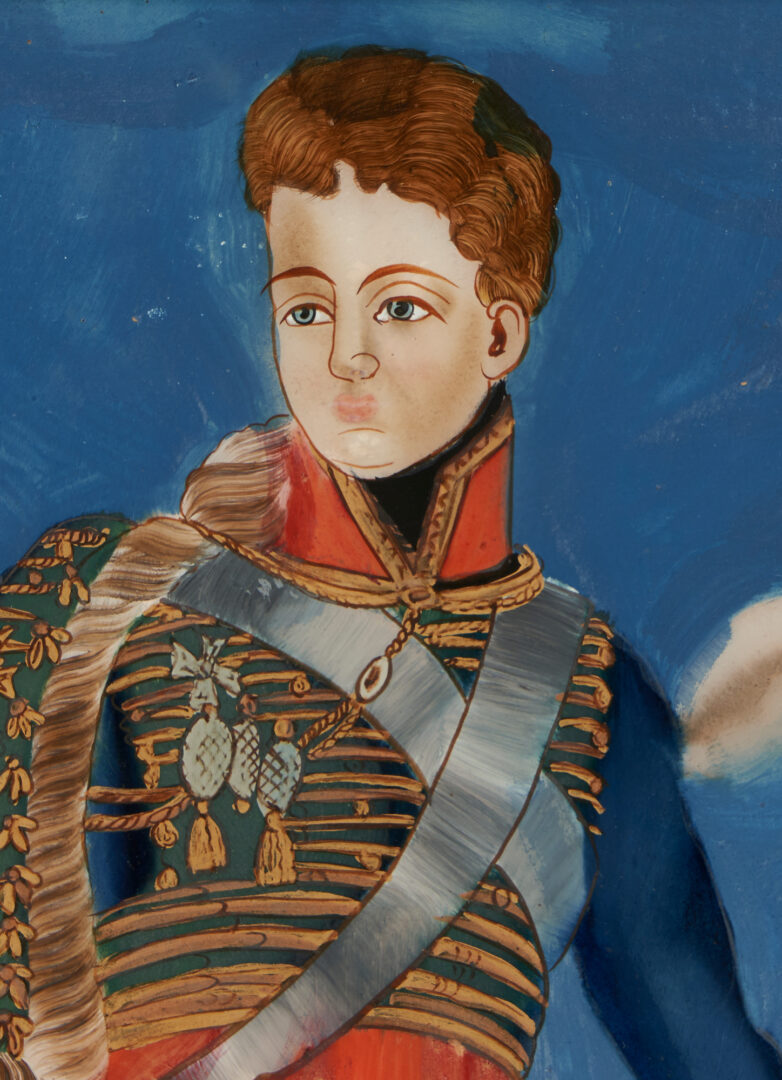 Lot 1070: Reverse Painted Glass Portrait of Napoleon, 19th c.