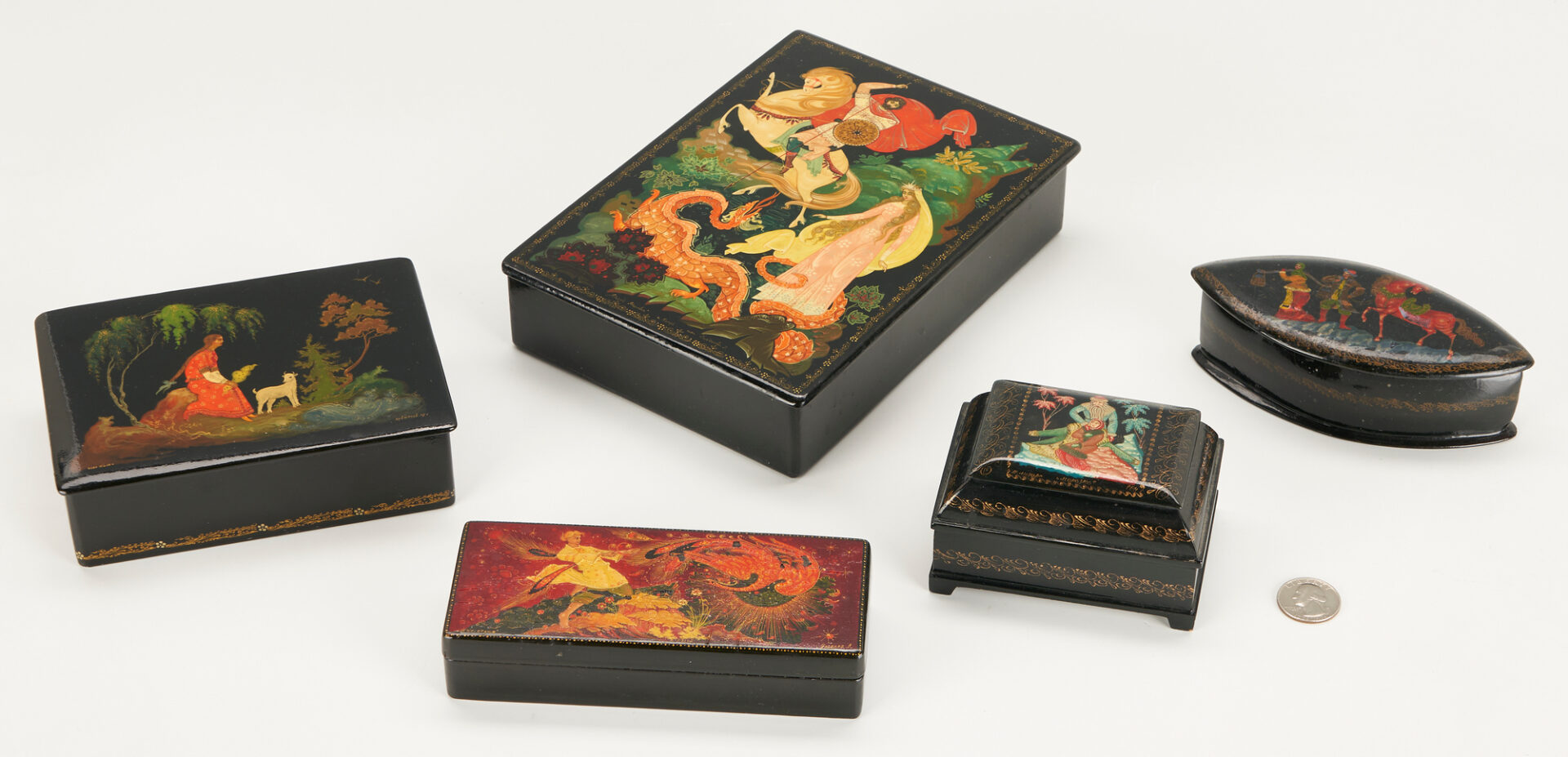 Lot 1094: 5 Russian Palekh Lacquer Boxes