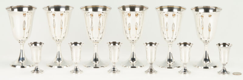 Lot 1127: 6 International Sterling Water Goblets & 6 Weighted Sterling Cordials