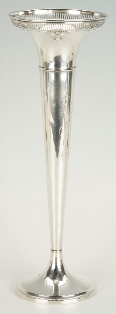 Lot 1139: 2 Sterling Silver Hollowware Items, incl. International Water Pitcher, La Pierre Trumpet Vase w/ Weighted Base