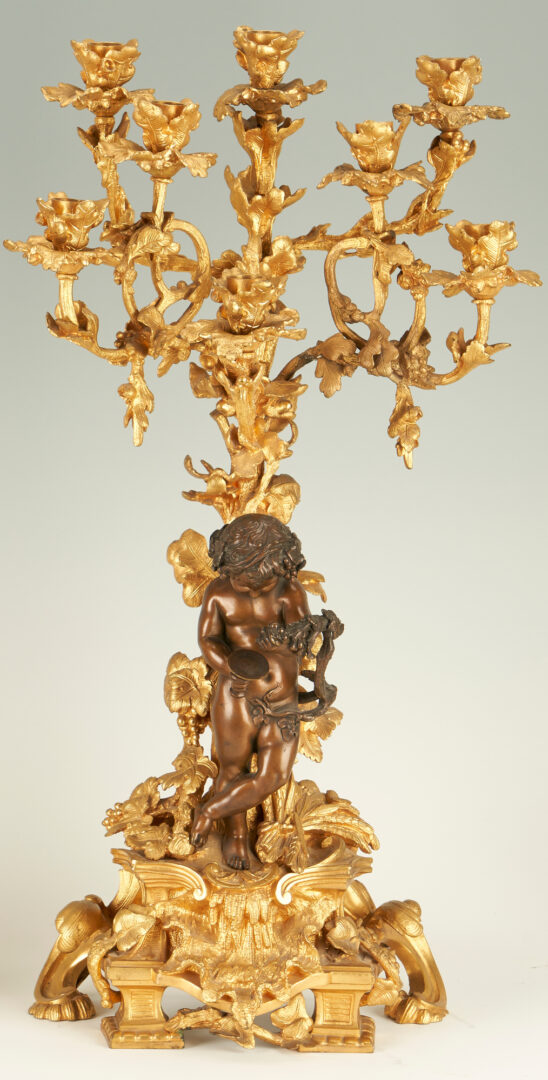 Lot 113: Pr. of Louis XV Style Dore Bronze and Patinated Candelabras