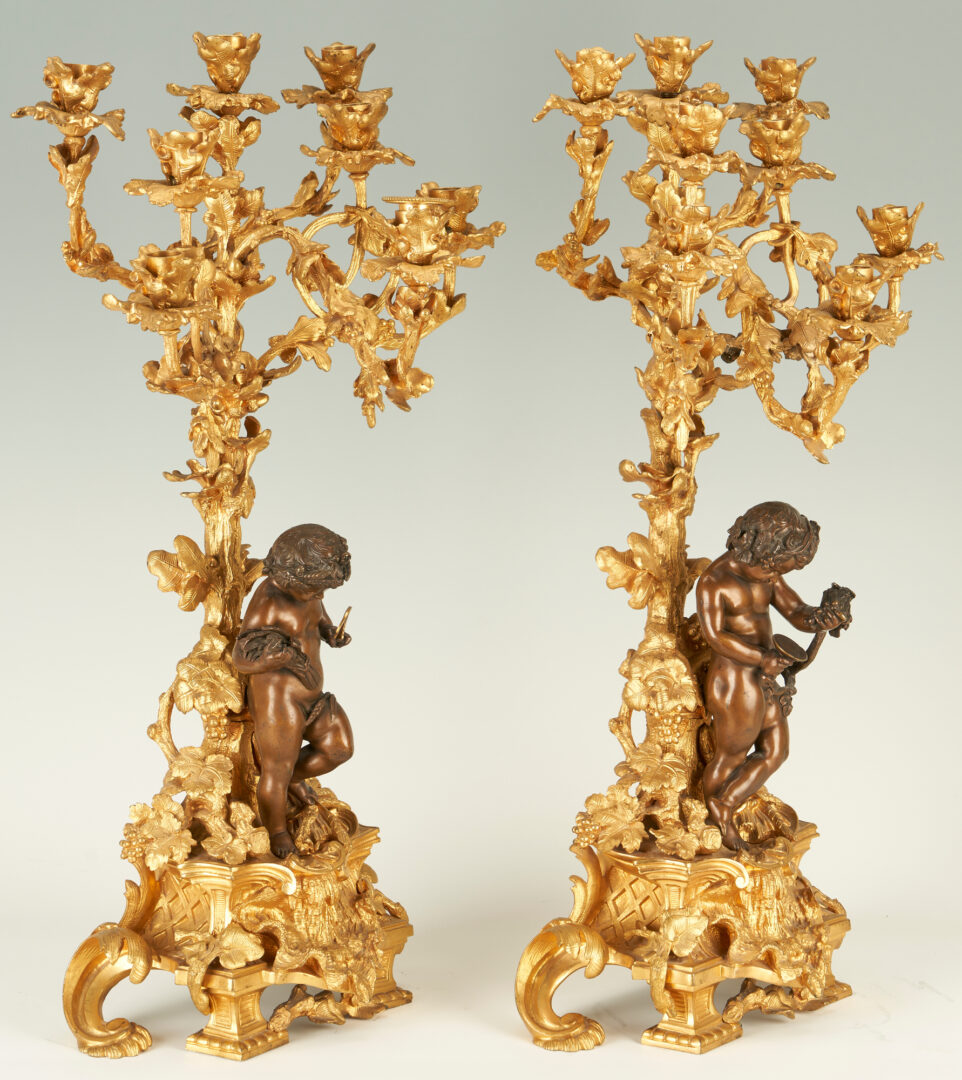 Lot 113: Pr. of Louis XV Style Dore Bronze and Patinated Candelabras